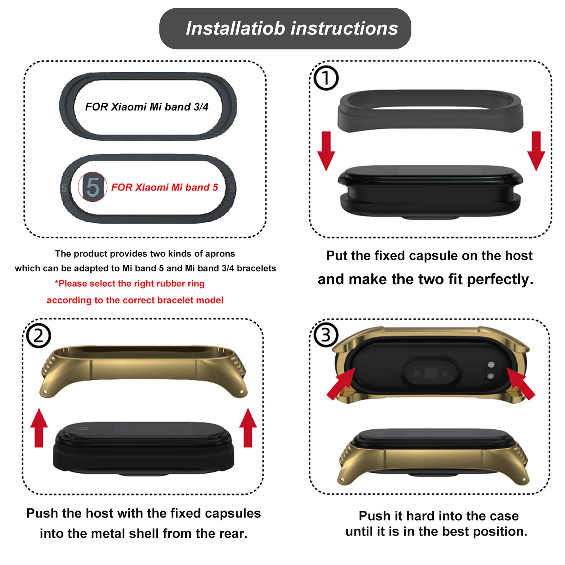 BDIG Compatibile con Xiaomi Mi Band 5, cinturino in metallo MiBand 4/3, cinturino di ricambio impermeabile in acciaio inox, accessorio per orologio Xiaomi Mi Smart Band 5