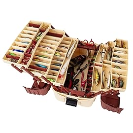 Flambeau Outdoors 2059 Hip Roof 7-Tray Fishing Tackle Box - Large Portable All-Weather Fishing Lure Organizer, 61 Compartments, Maroon/Tan