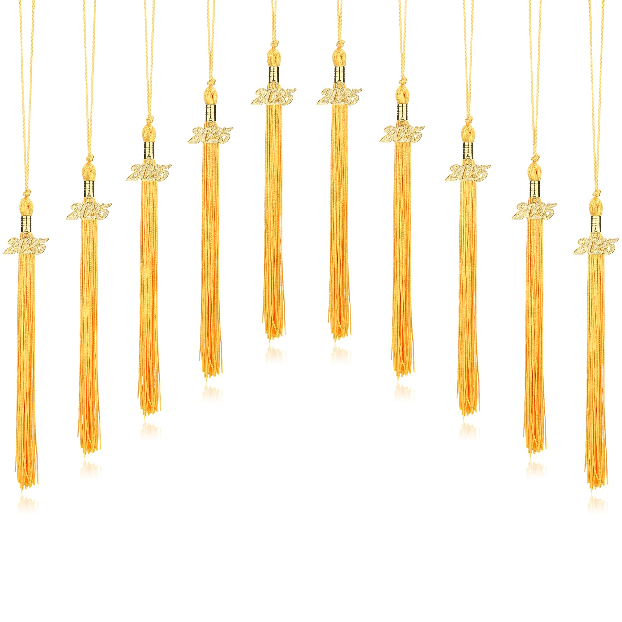 ZIRURUTON 10 Pieces 2025 Graduation Cap Tassels with Gold Charms Graduation Decorations for Ceremony Party-Gold