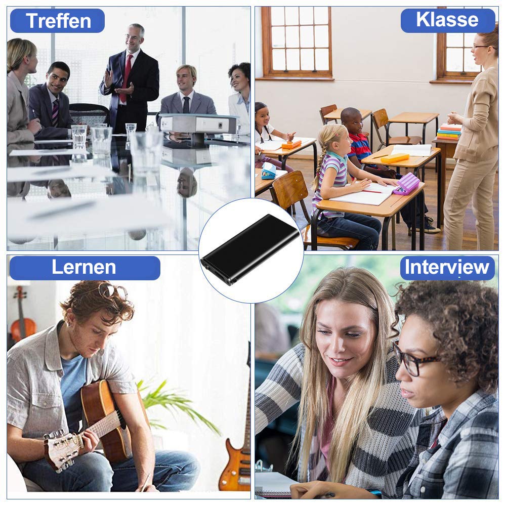 Mini Diktiergerät, TDW Mini Aufnahmegerät 8GB mit Mikrofon Digital Diktiergerät Klein USB Voice Recorder mit Kopfhörer für Aufzeichnung Vorlesung Treffen Interview, Schwarz
