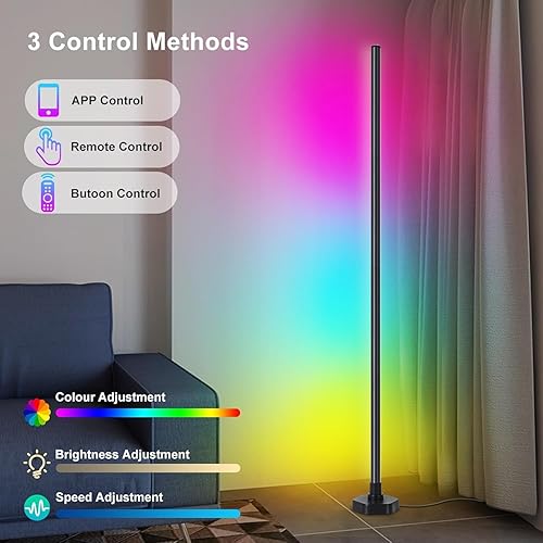 Miniatura 2 de Lámpara de pie de esquina, lámpara de esquina LED RGB con sincronización de música, aplicación inteligente y control remoto, luz ambiental que