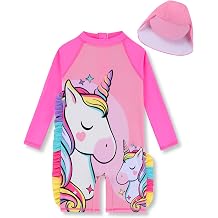 Girls Long Sleeve Rashguard Sets Kids One Piece Swimsuit Bathing Suit UPF 50+ UV Zipper Swimwear