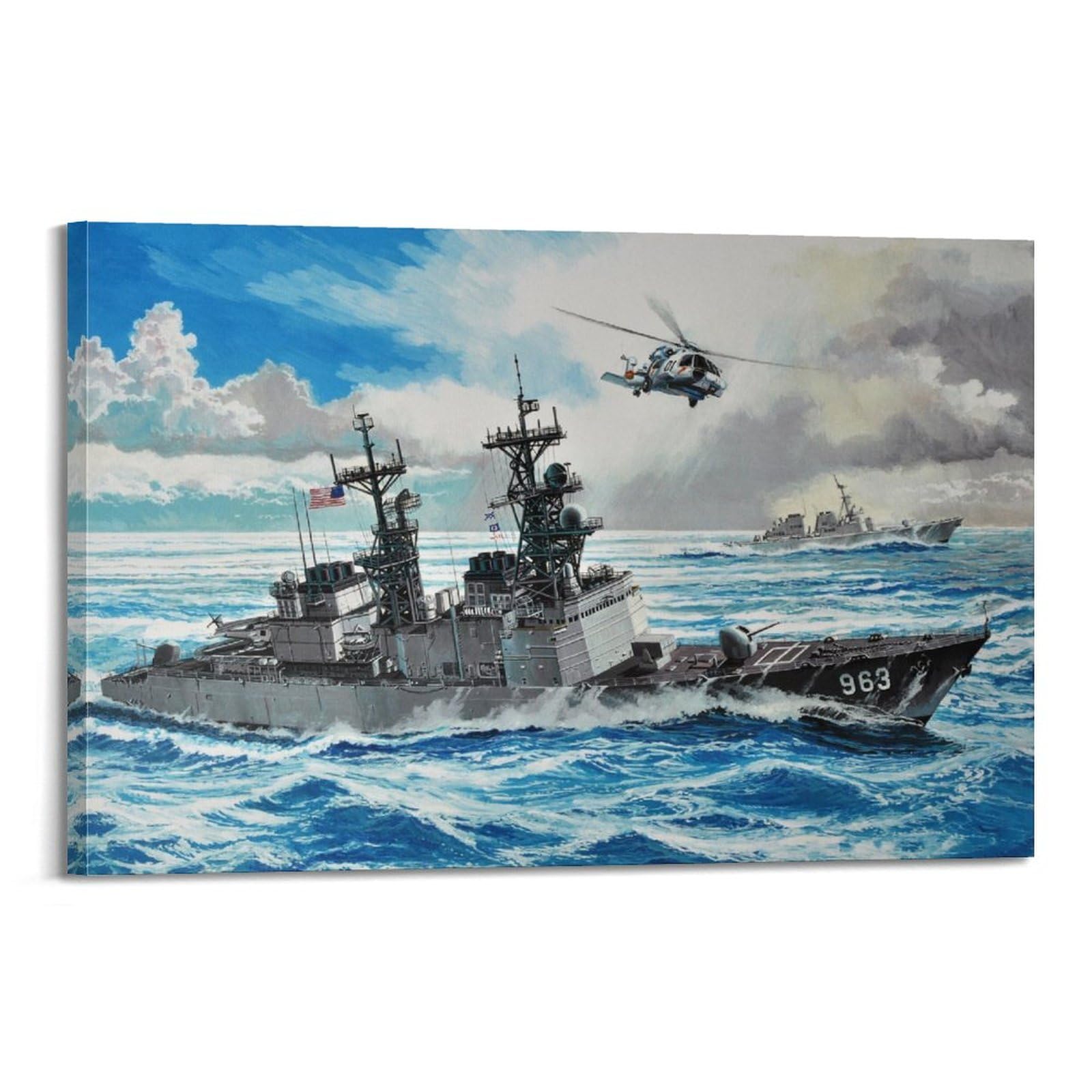 Tableau Toile Représentant Un Destroyer Navire De Guerre - Format 30x45 Cm, Neuf