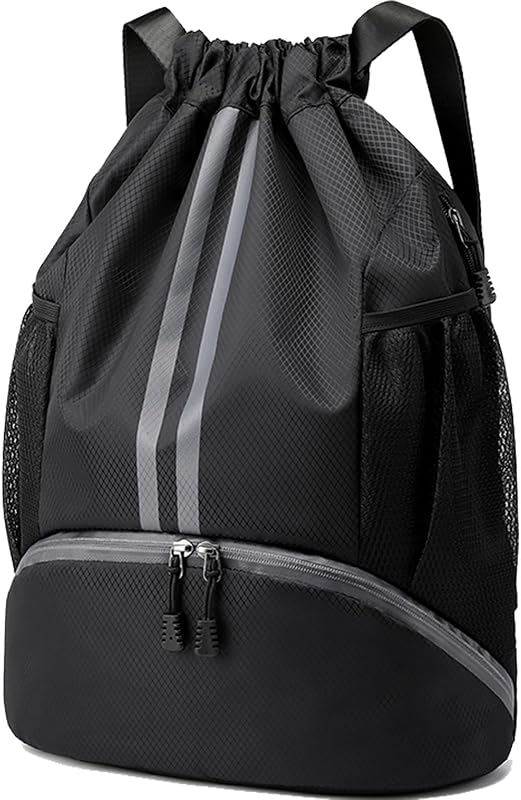 Mochila deportiva con cordón Hoedia - Bolsa de gimnasio para natación para mujeres y hombres | Bolsa de cuerdas con compartimento para zapatos y bolsillo a prueba de humedad, correa de hombro más ancha ajustable, para fútbol y baloncesto