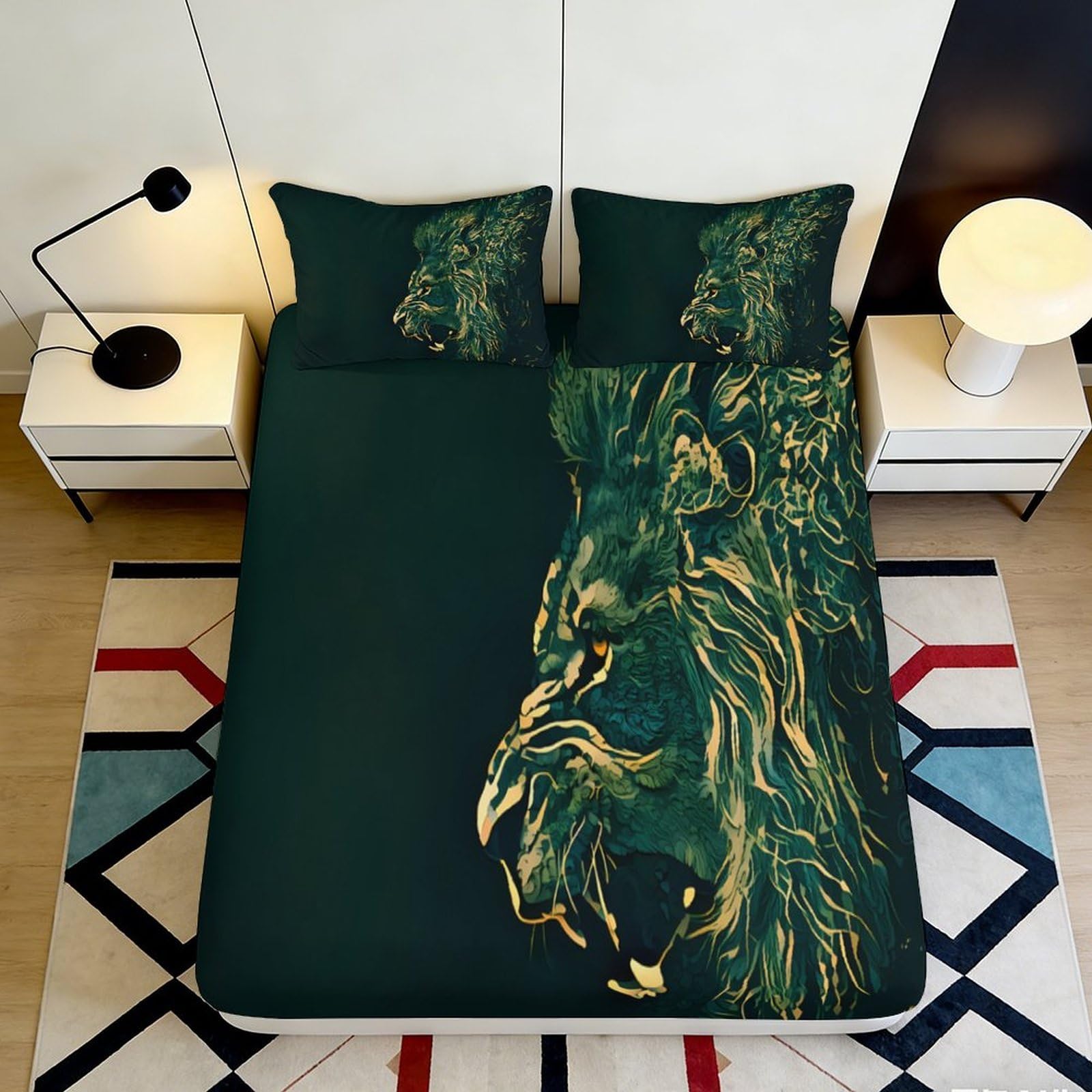 3D Printed Lion Animal Pattern Fitted Sheet Microfiber Soft Elastic Mattress Cover for Bedroom Guestroom Decor 90x200x25cm