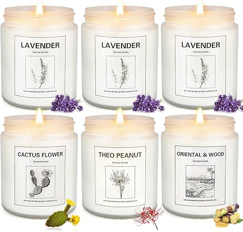 Miniatura 1 de Paquete de 6 velas perfumadas para el hogar vela de lavanda 426 onzas velas de cera de soja natural de larga duración 300 horas vela en tarro de