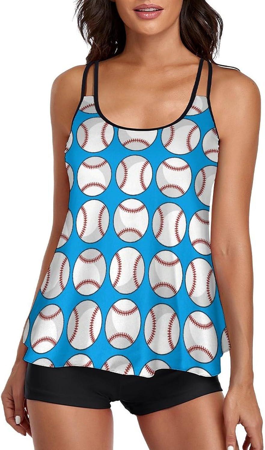 Women's Vintage Style Tankini Set, 2 Piece Modest Tummy Control Swimsuit with Tank Top