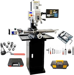 INTBUYING R8 Mini Milling Drilling Machine 1100W Vertical Mill Drill DRO Power Feed 50-2250RPM Precision for Metal Wood