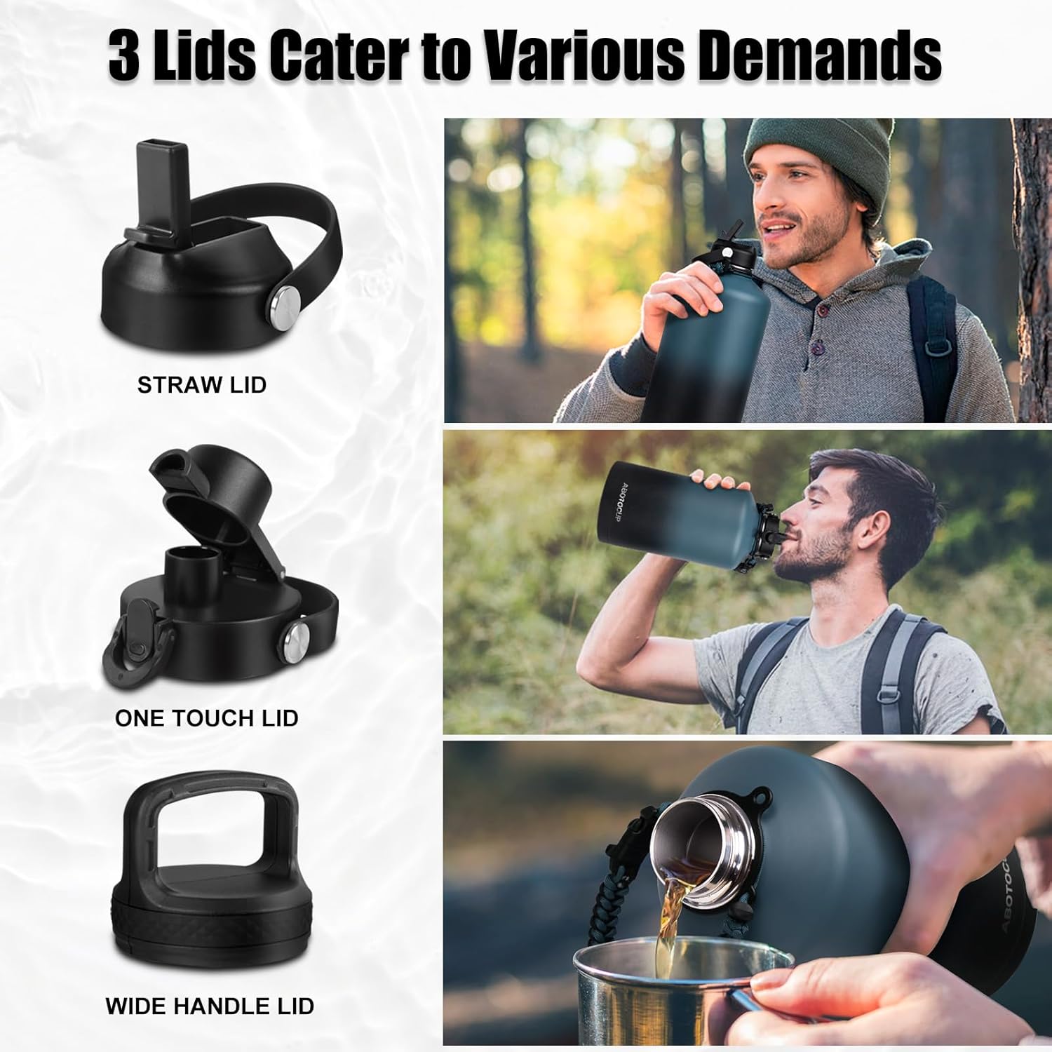 1 Gallon Insulated Water Bottle, Keeps Cold 24H & Hot 12H, Straw Lid & Paracord Handle, 128 oz Double Wall Leak-proof BPA Free, Powder Coated - Image 3