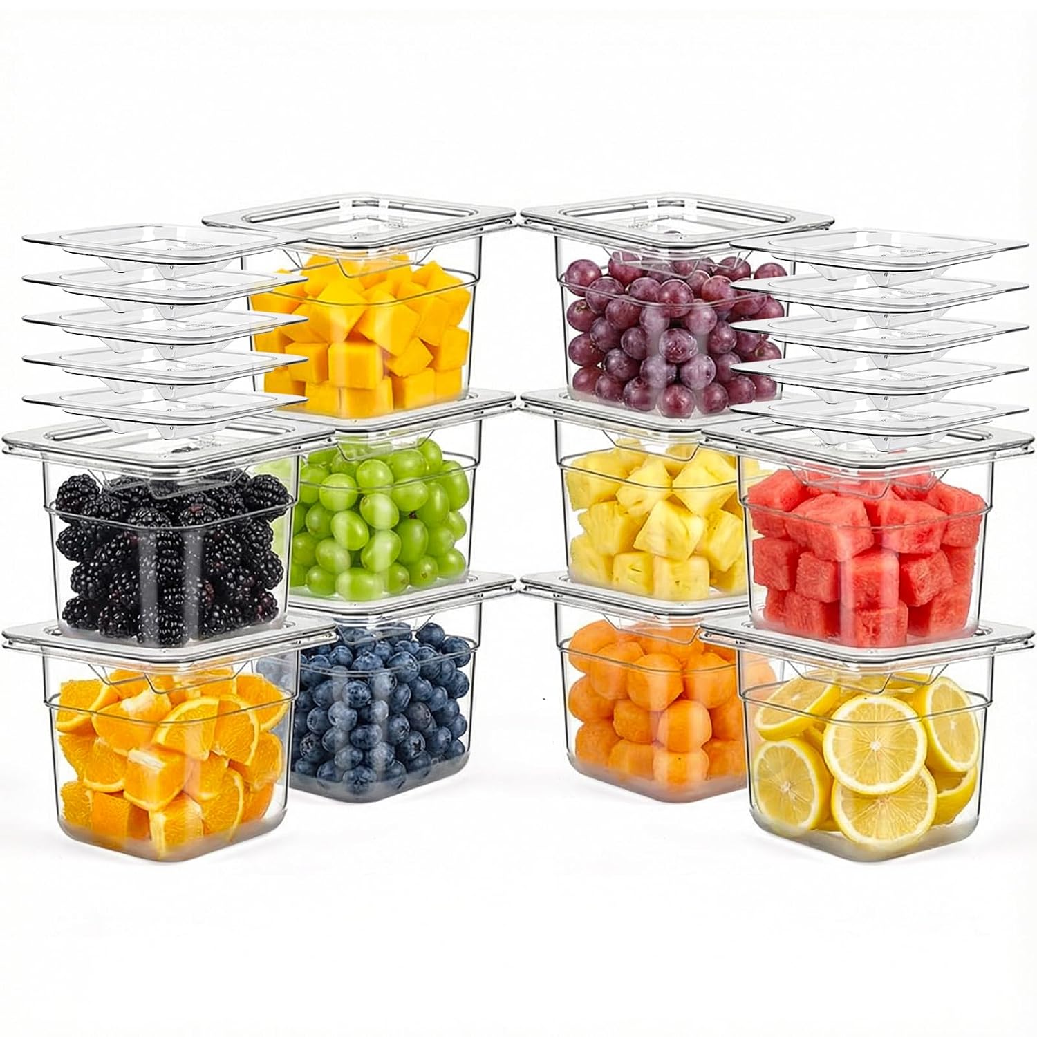 West Bay 10-Pack 1/6 Size 4''Deep NSF Polycarbonate Food Pans with Lids, Clear Commercial Hotel Pans, Food Storage Containers for Restaurant, Food Prep, Buffet, Salad Bar, Home Kitchen & Catering