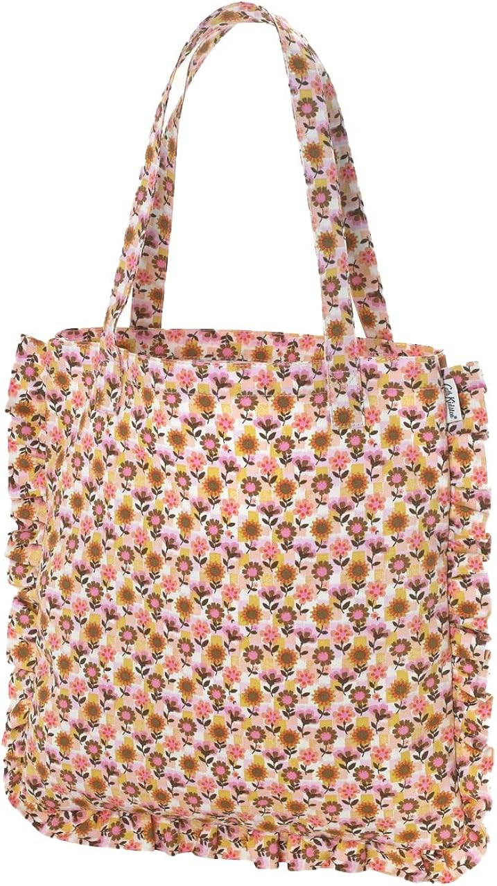 Cath Kidston Shopper in cotone con volant in giallo rosa, giallo e rosa