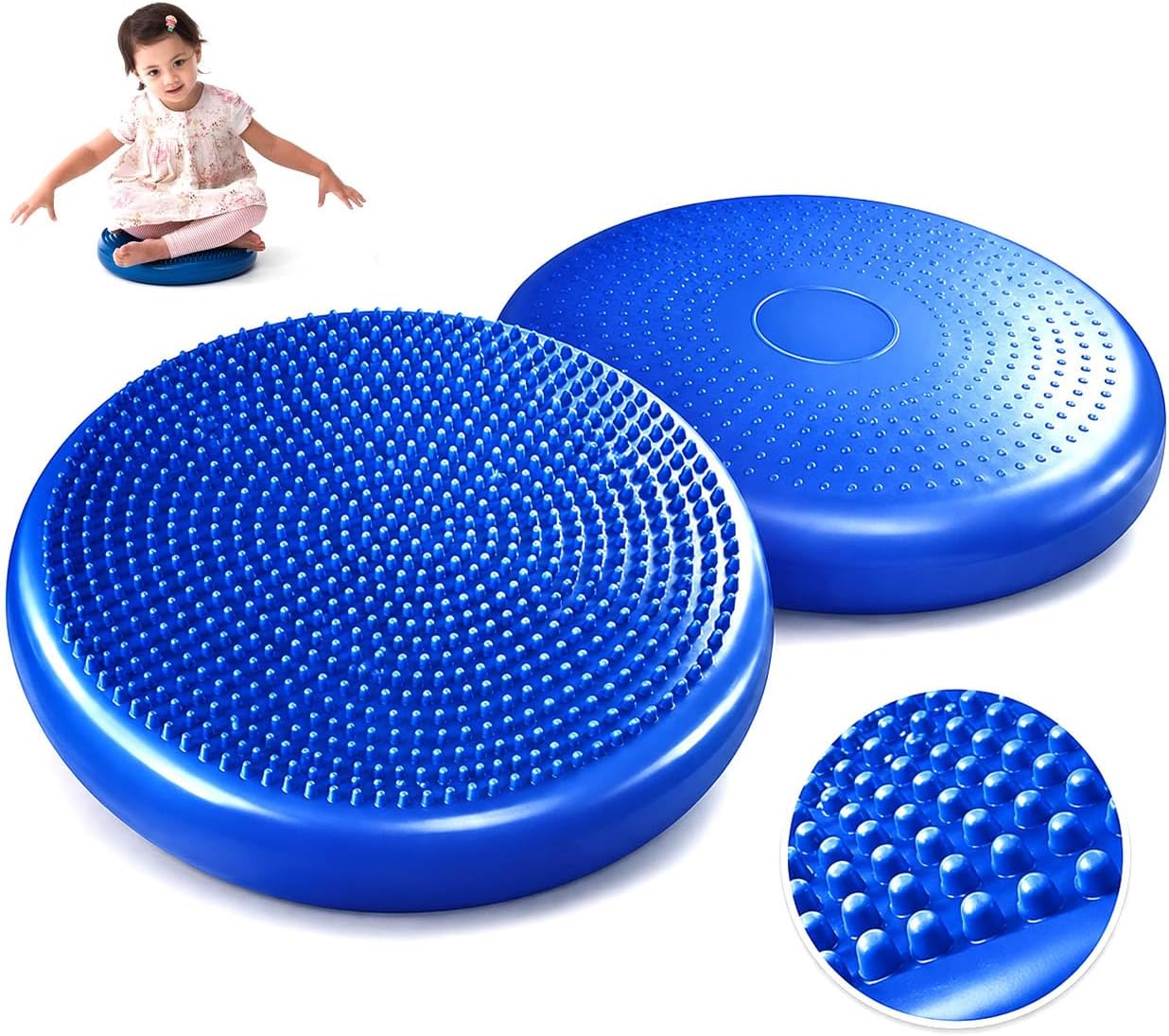 PHYSIOWORX Inflatable Wiggle Wobble Cushion - Autism Sensory Equipment, 35cm Diameter - Balance Cushion for Kids with ADHD, 2 Tactile Surfaces with Varying Textures, Pump NOT INCLUDED (Blue)
