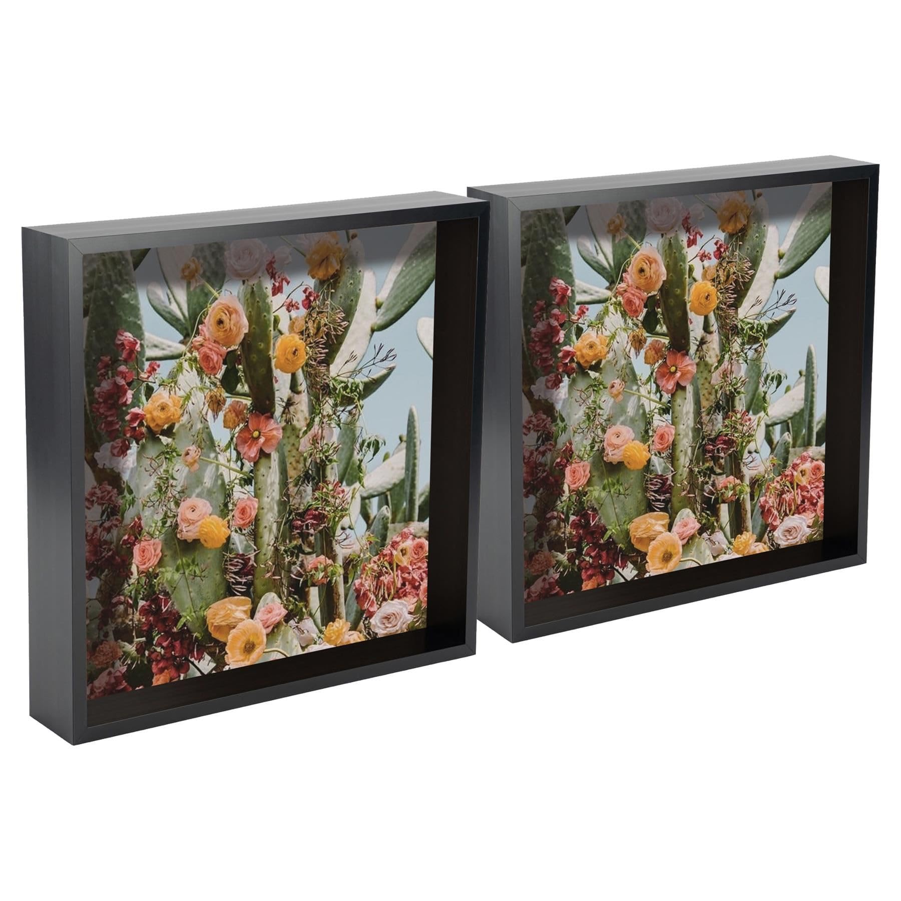 Nicola Spring Black 3D Shadow Box Photo Frames - 10X10 (25X25cm) - Pack Of 5 - 3D Photo Frame Box Picture Frame Deep Box Large Square Display Case For Crafts, Keepsakes, Wedding, Graduation