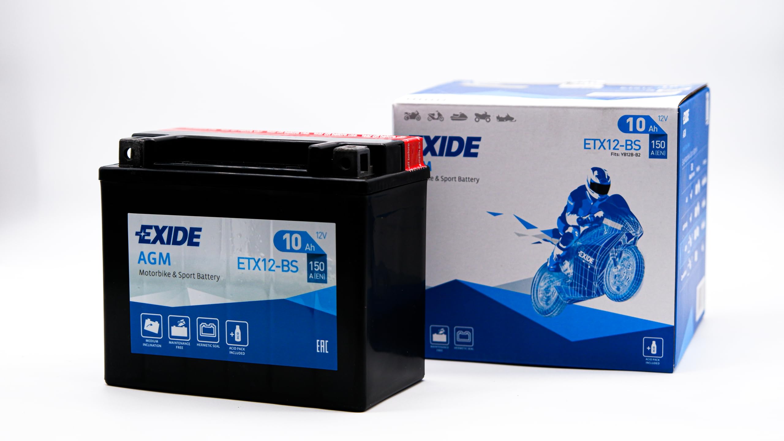 Batteria Moto Exide ETX12-BS - 12V 10Ah | Senza Manutenzione | Tecnologia AGM