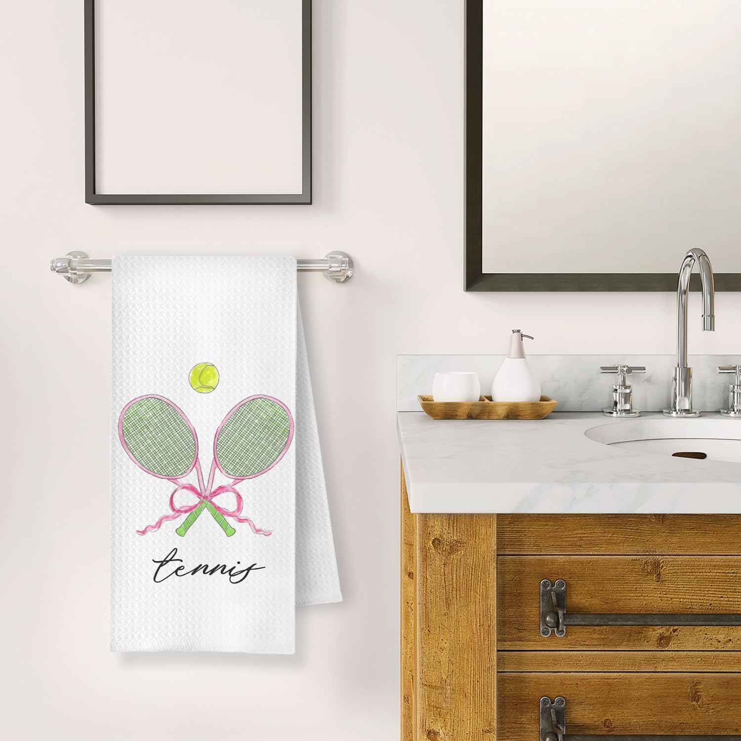 Tennis Gifts for Women Kitchen Towels, Gifts for Tennis Lovers Players Dish Tea Towels, Pink Bow Sports Racket Decorative Hand Towel for Bathroom Kitchen, 16x24 Inch - Image 4