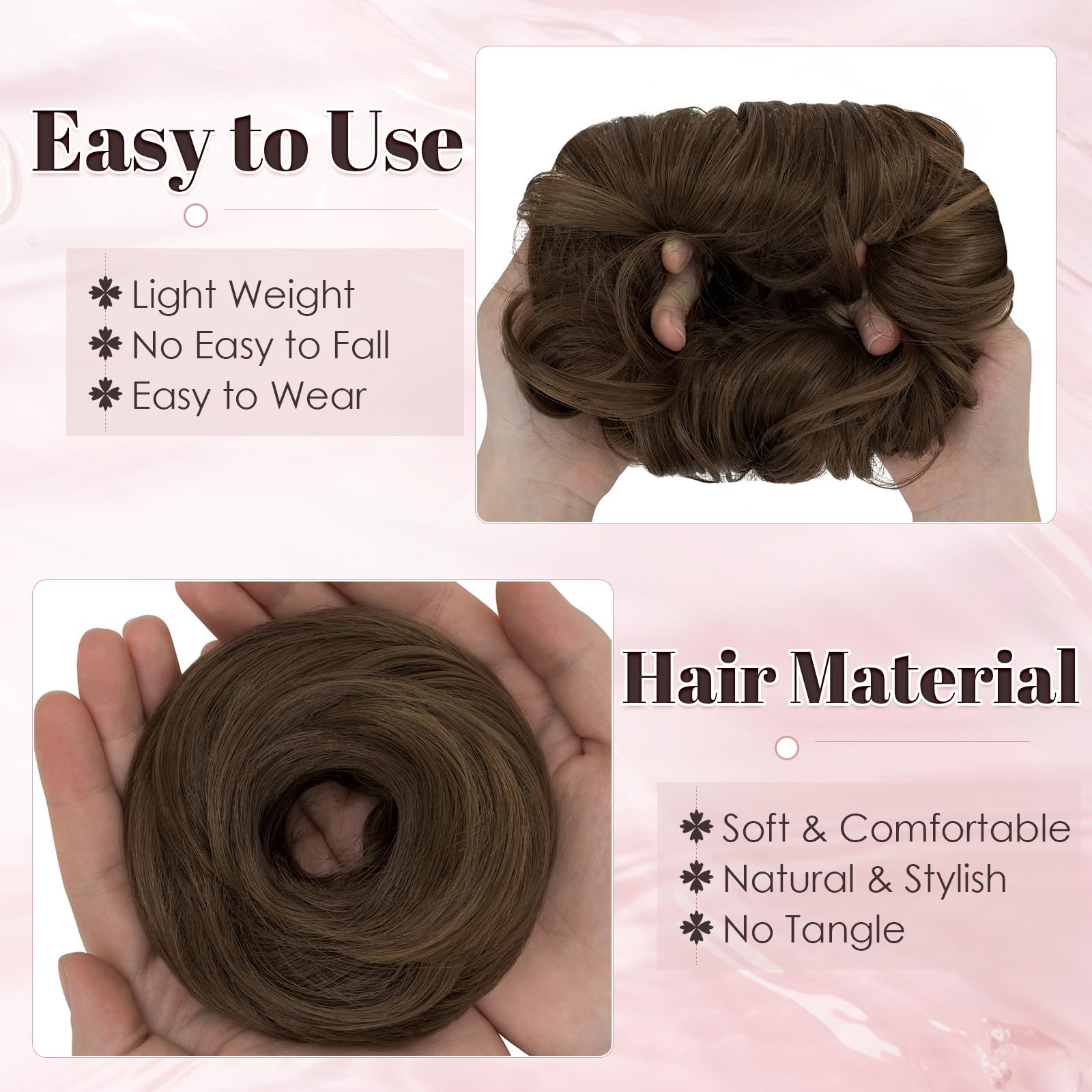 Benehair Hair Scrunchies Curly Hair Buns Hairpiece Messy Bun Synthetic Ponytail Bun Extensions Light Brown Hair Pieces for Women (Light Brown - Image 4