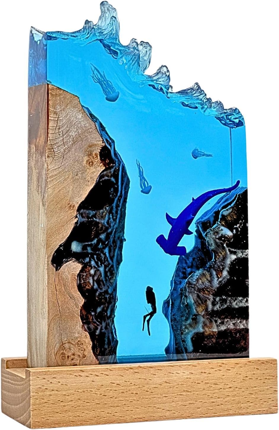Hammerhead LED Ocean Night Light - Recycled Resin Ocean Lamp - Office, Desk, Bathroom or Bedroom Night lamp. Shark Night Light. (Hammerhead Shark)