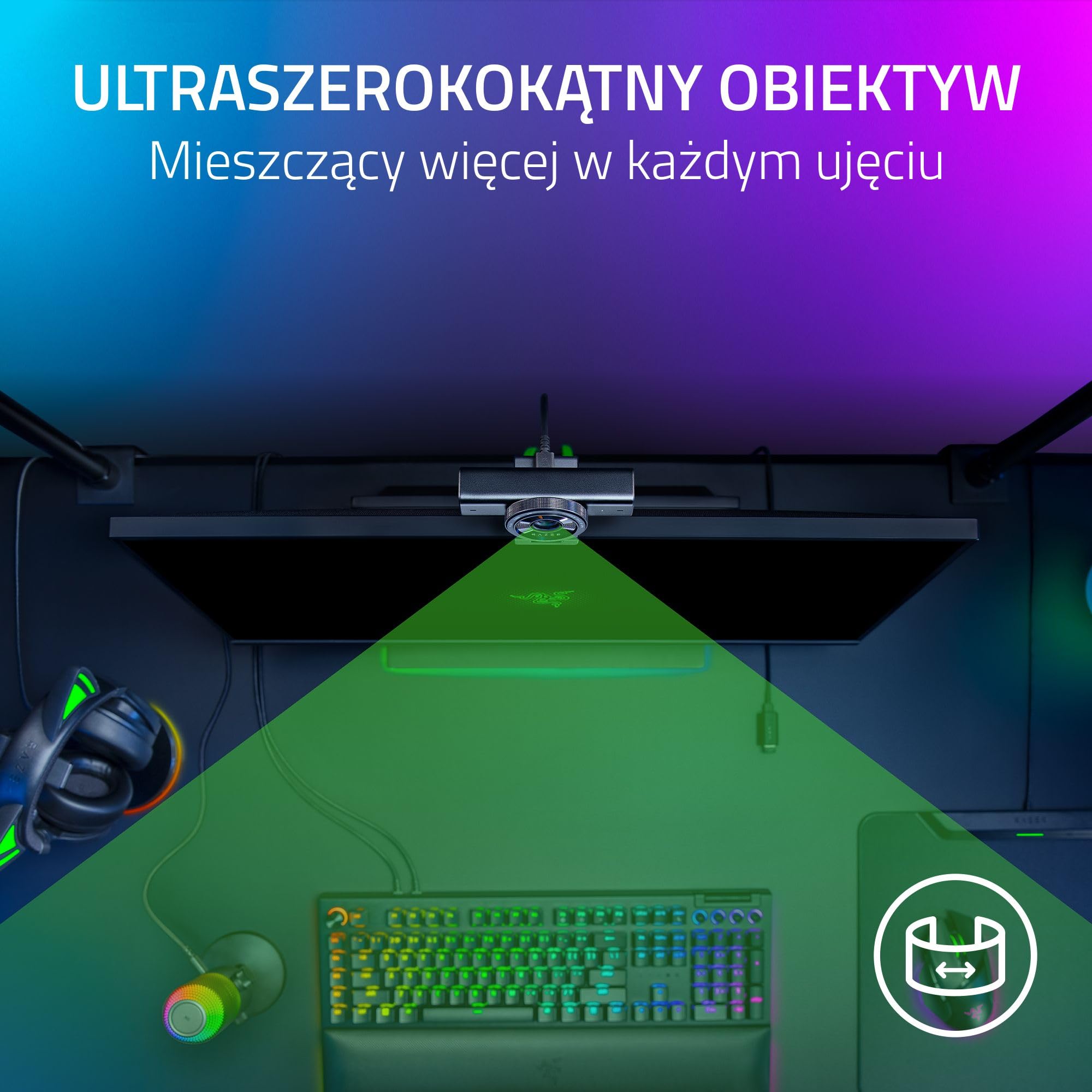 Razer Kiyo V2 – kamera internetowa 4K 30 klatek na sekundę z technologią AI – wysoki zakres dynamiczny – ultraszerokokątny obiektyw – kompatybilna z OBS i Xsplit | Czarny