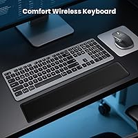 Vista 8 de Teclado inalámbrico, teclado Bluetooth con reposamanos de cuero, retroiluminación, emparejamiento multidispositivo, USB C recargable, para Windows