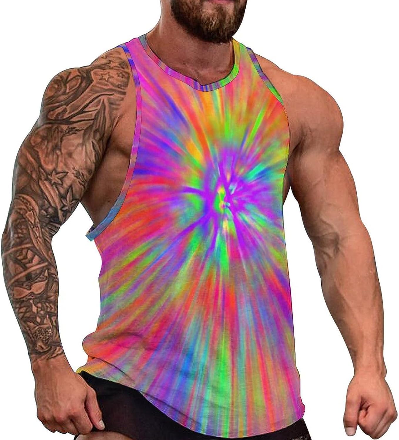Tye Dye Patterns Mens Tank Tops Sleeveless Muscle Shirts Beach Casual Gym Shirt Vest Tee Tops