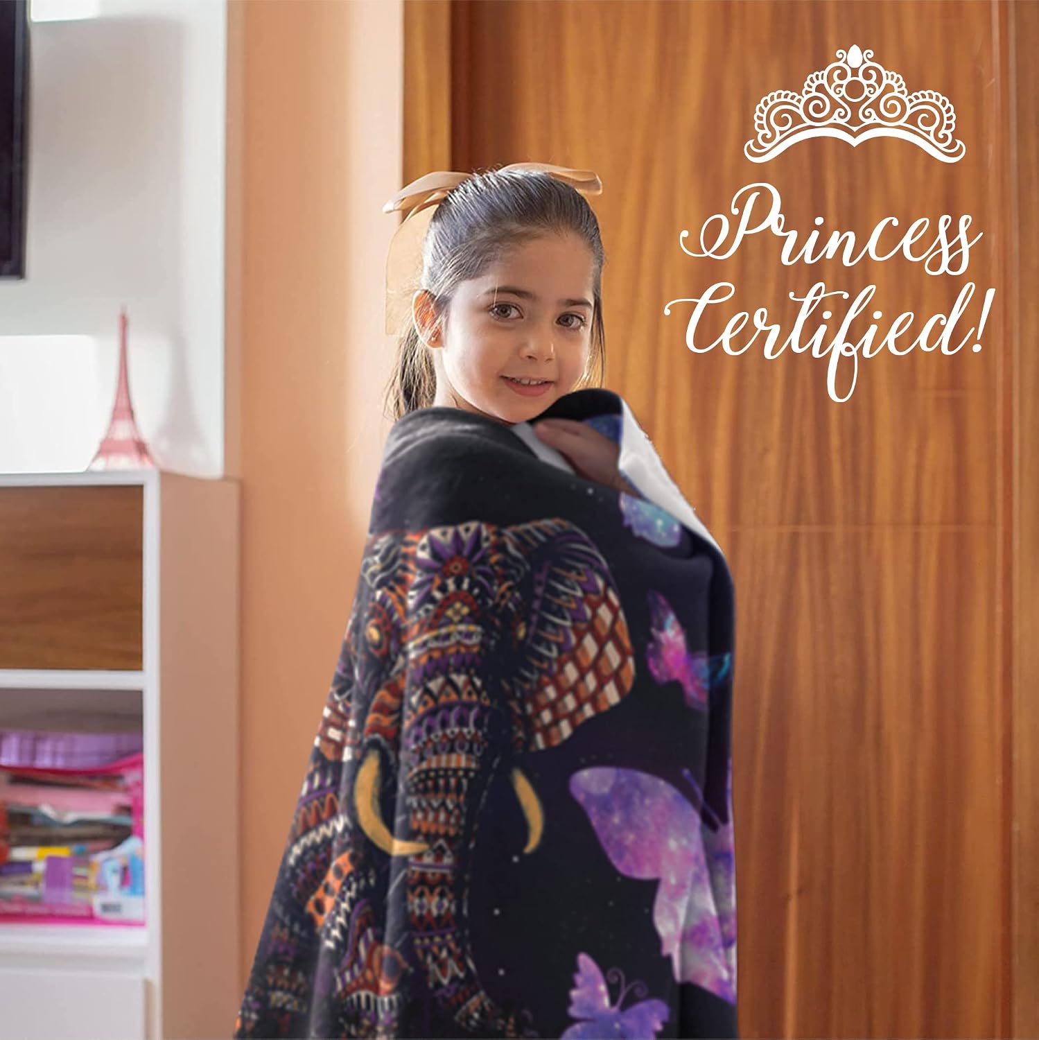 Personalized Blanket for Girls | Custom Elephant Fleece Throw | Pink Butterfly Kids Throw | Baby Girl Blanket for Room Décor | Girls Room | Kids Blanket (Fleece – 30x40)
