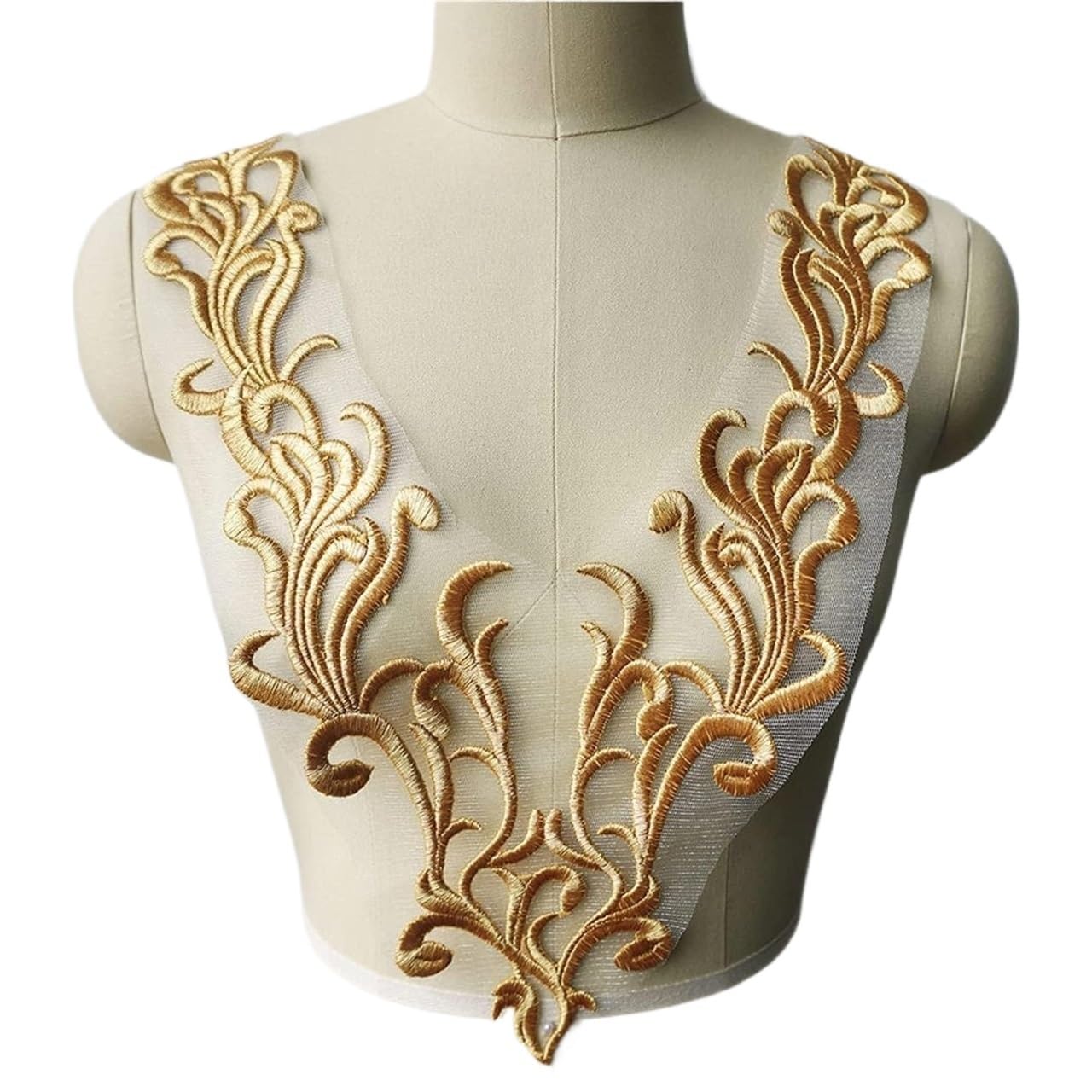 Appliqué Decorativi per Abiti da Cerimonia, Abito Ricamato in Tessuto di Pizzo con Applicazioni Colletto