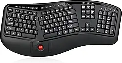 Adesso WKB-3500UB – Teclado de mesa ergonômico sem fio com trackball integrado, design de teclas divididas, descanso de palma, teclas de controle de mídia, longa vida útil da bateria – Compatível com laptop/desktop/PC/Windows XP/7/8/10