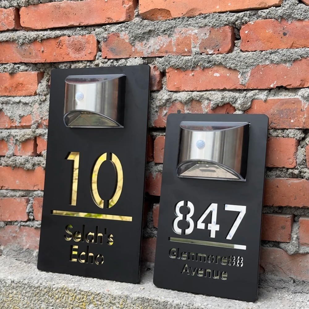 Personalized Solar Lighted House Numbers for Outside,personalized Solar Address Sign Lighted House Numbers for Outside, LED Solar House Sign, 3D House Address Door Sign (15x28cm(5.9x11in))