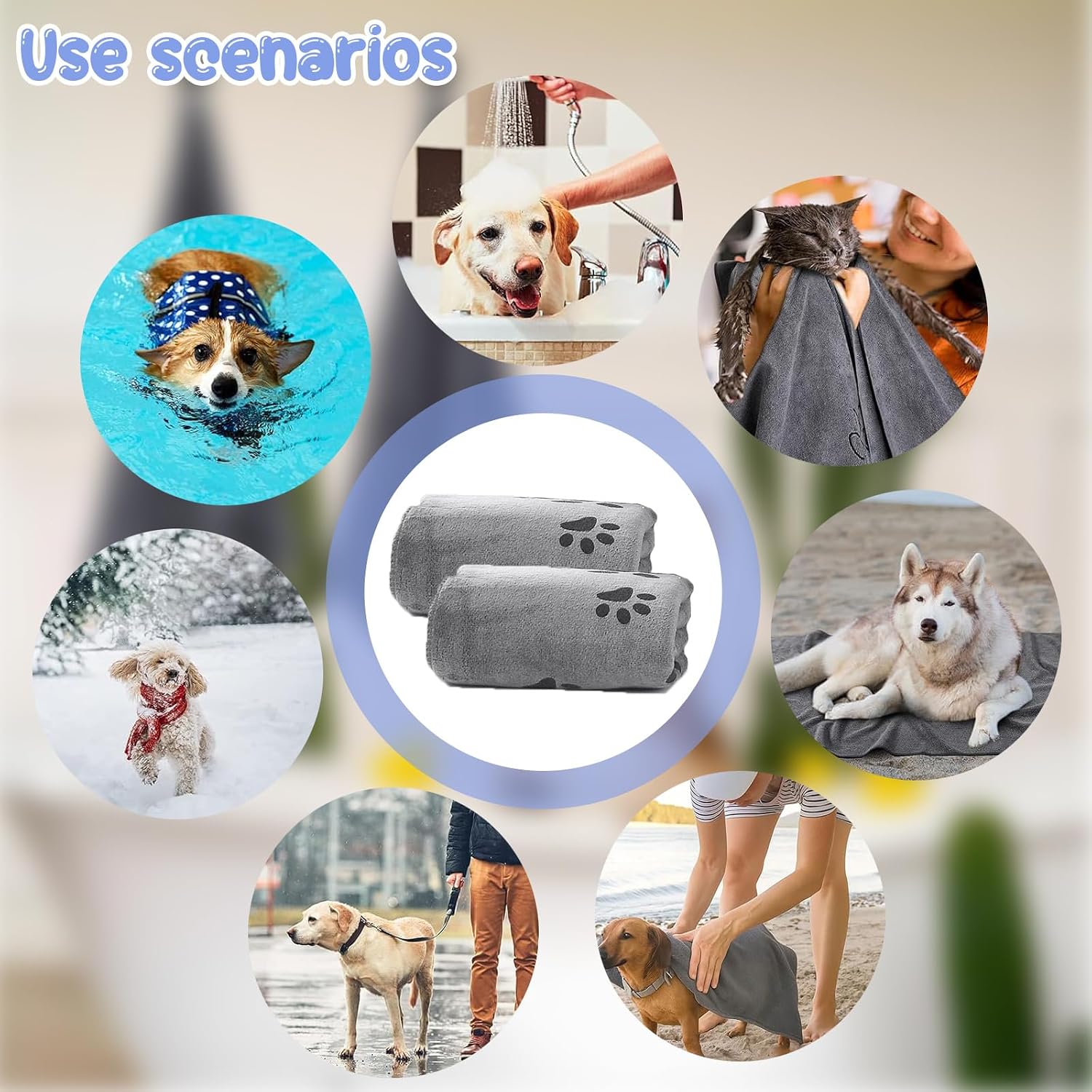 2 Piezas Toalla para Perros, Paño Ultra Absorbente para Perros, Toallas de Secado Rápido para Mascotas, Accesorios para Perros Reduce el Tiempo de Secado, Gatos, Perros u Otras Mascotas (100 x 50 cm) 5