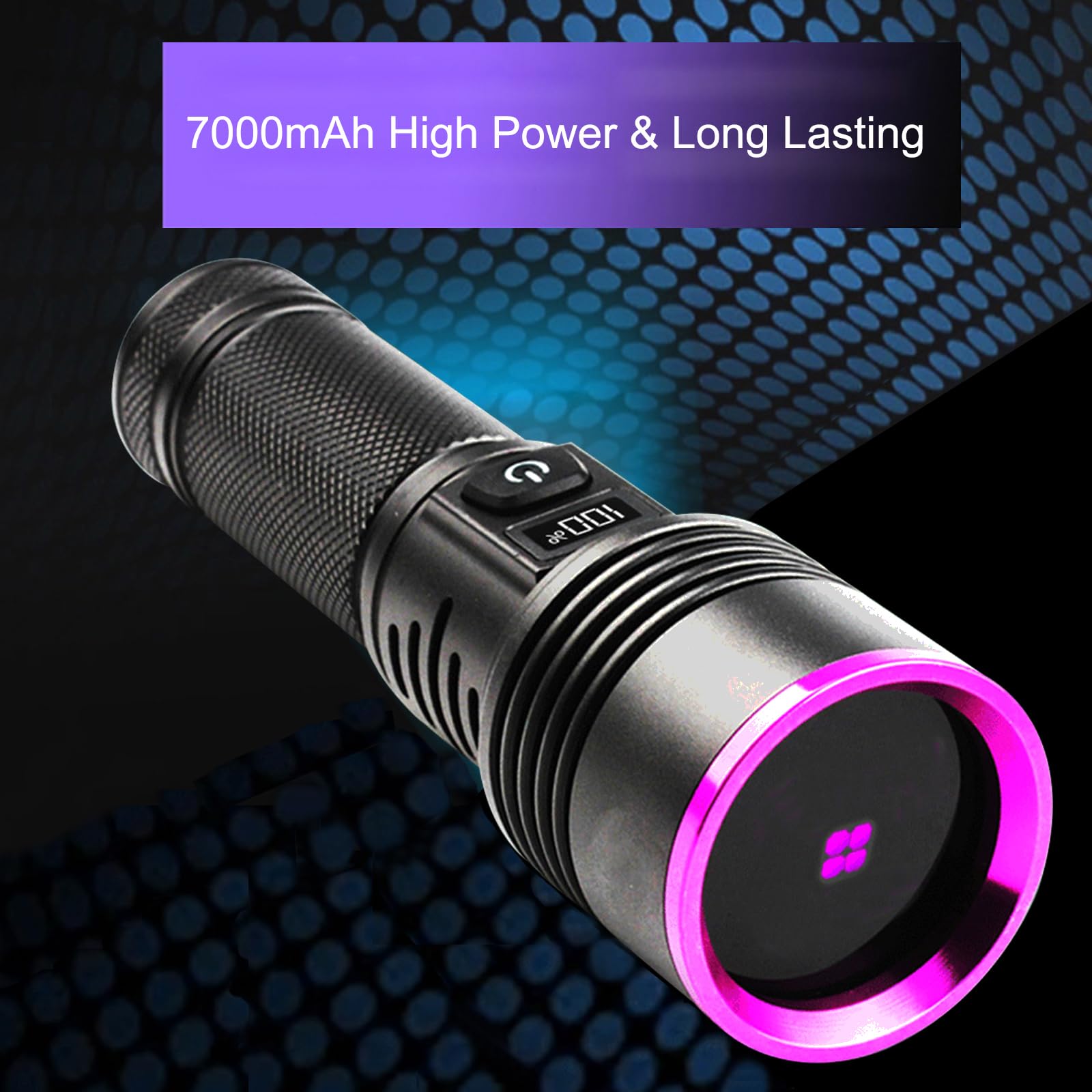 Linterna UV de 30 W, 7000 mAh de alta potencia de 365 nm, luz UV, 4 núcleos LED recargable por USB, linterna de luz negra para perro, orina de gato, manchas secas, fugas de CA, vidrio de uranio
