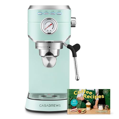 CASABREWS CM5418 Espresso Machine, Small Coffee Maker with Steam Wand | Stainless Steel, 20-Bar Pump, Built-in Pressure Gauge, Powerful Steam Wand for Cappuccino Latte for Home, 34oz Water Tank - Pastel Green - Button