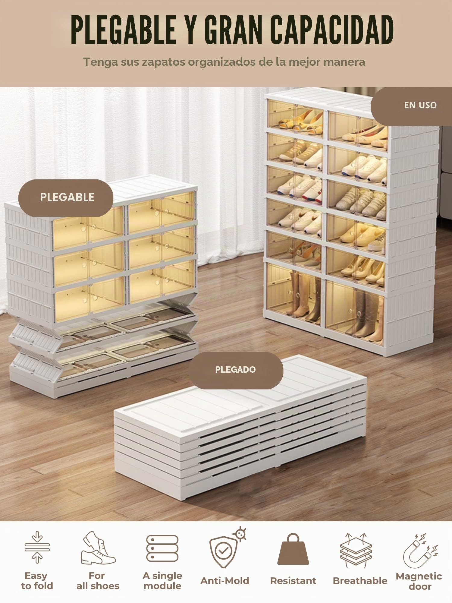 MAGIC SELECT Zapatero Modular Plegable con Puerta Transparente | Armario para Zapatos, Organizador de Calzado, Sin Instalación, Resistente al Polvo, 6 Módulos Dobles-24 Pares