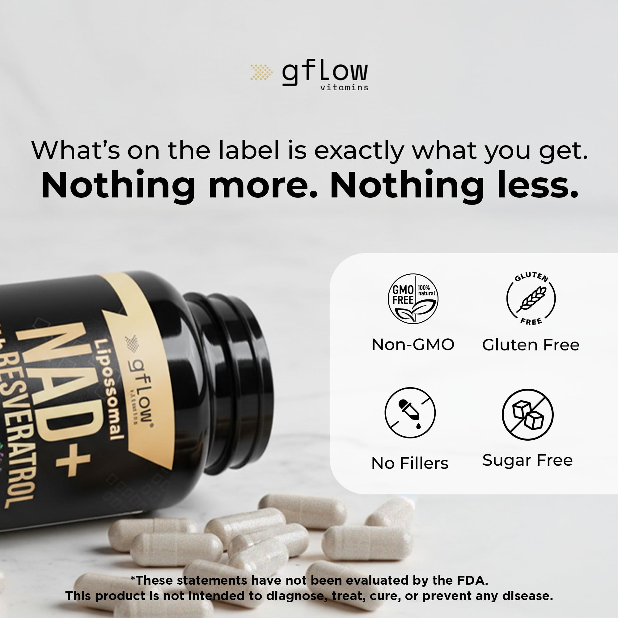 gflow vitamins NAD+ Supplement (Nicotinamide Adenine Dinucleotide) with Resveratrol as 98% Pure Trans-resveratrol | Antioxidant Anti-Aging Supplement Made in the USA — Amazon image 8