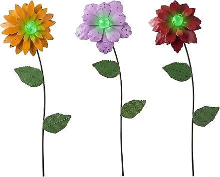 Topadorn 3 Pack Glow in the Dark Flower Garden Stakes, 14"