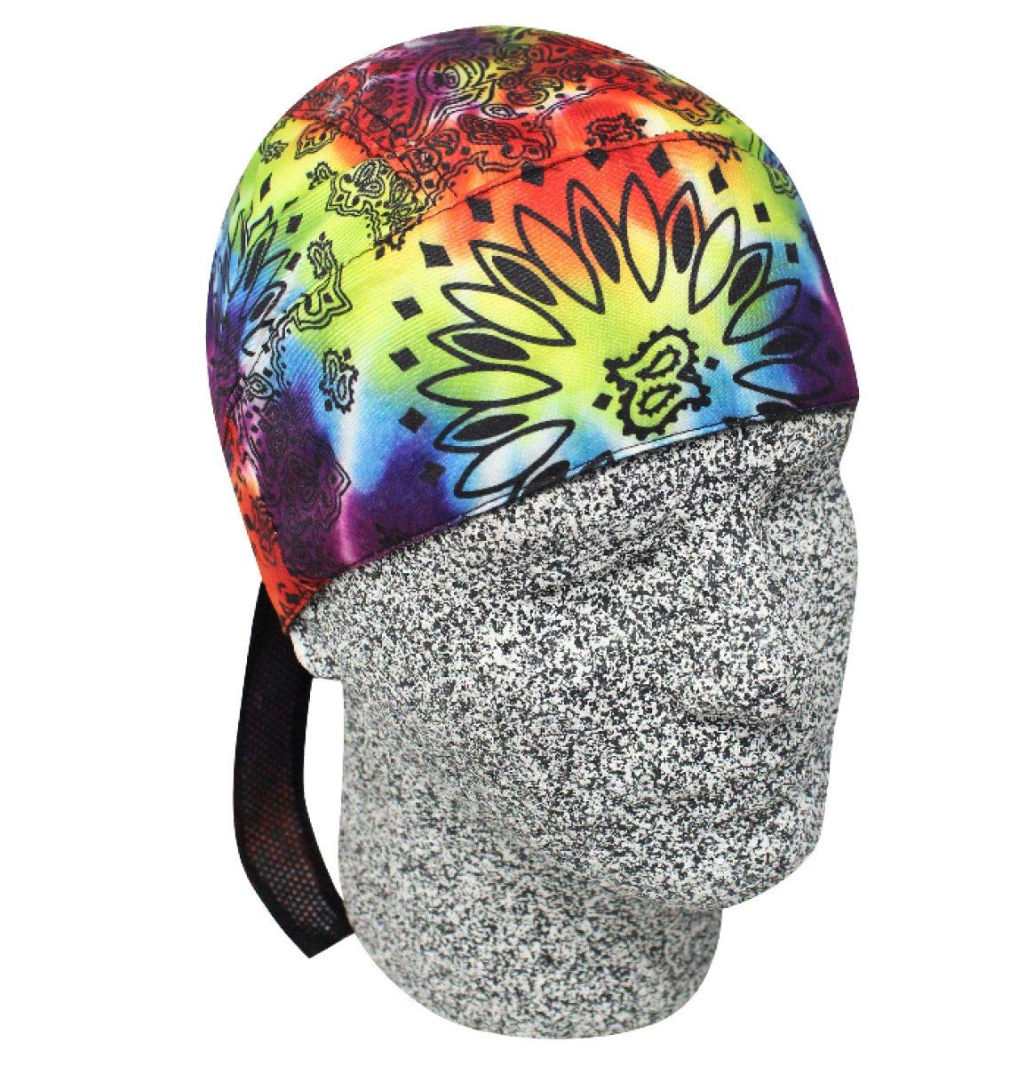 Platinum Biker Doo Rag Headwrap Rainbow Multi Color Tye Tie Dye Hippy 1970s Groovy Sweatband