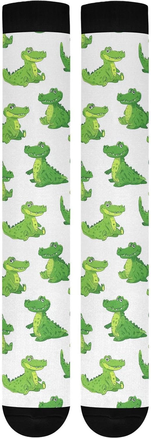 Pigsaly Cartoon Crocodiles Women's Compression Socks Green Alligator Athletic Tube Sock Unisex Casual Knee High Socks Outdoor Sport Socks For Running Hiking Travel - Image 8