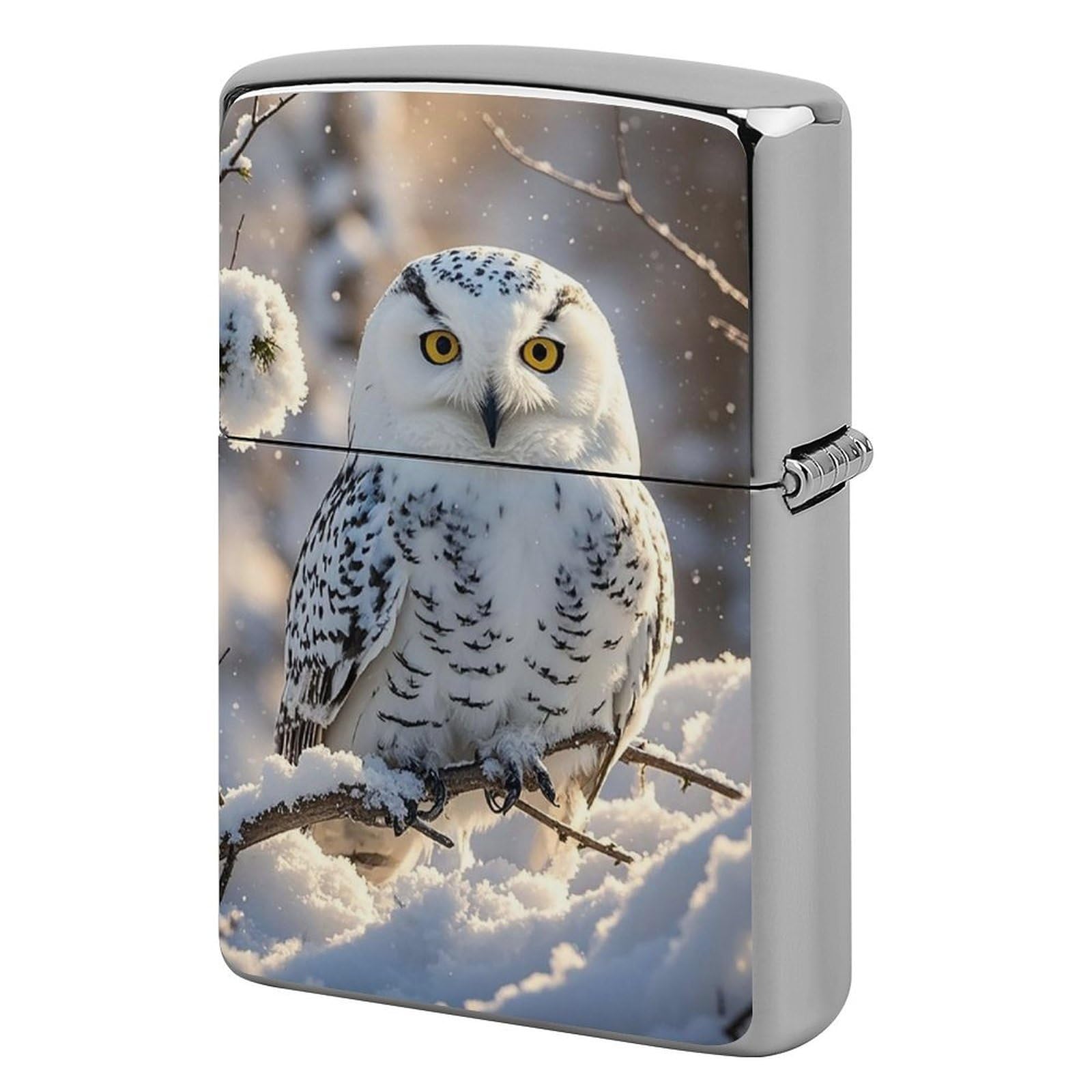 Winter White Owl Lighter Case for Men, Personalized Lighter Cover for Valentine's Day Gifts, Flip-Top Lighters Shell for Outdoor, Portable Lighters Protective Sleeve