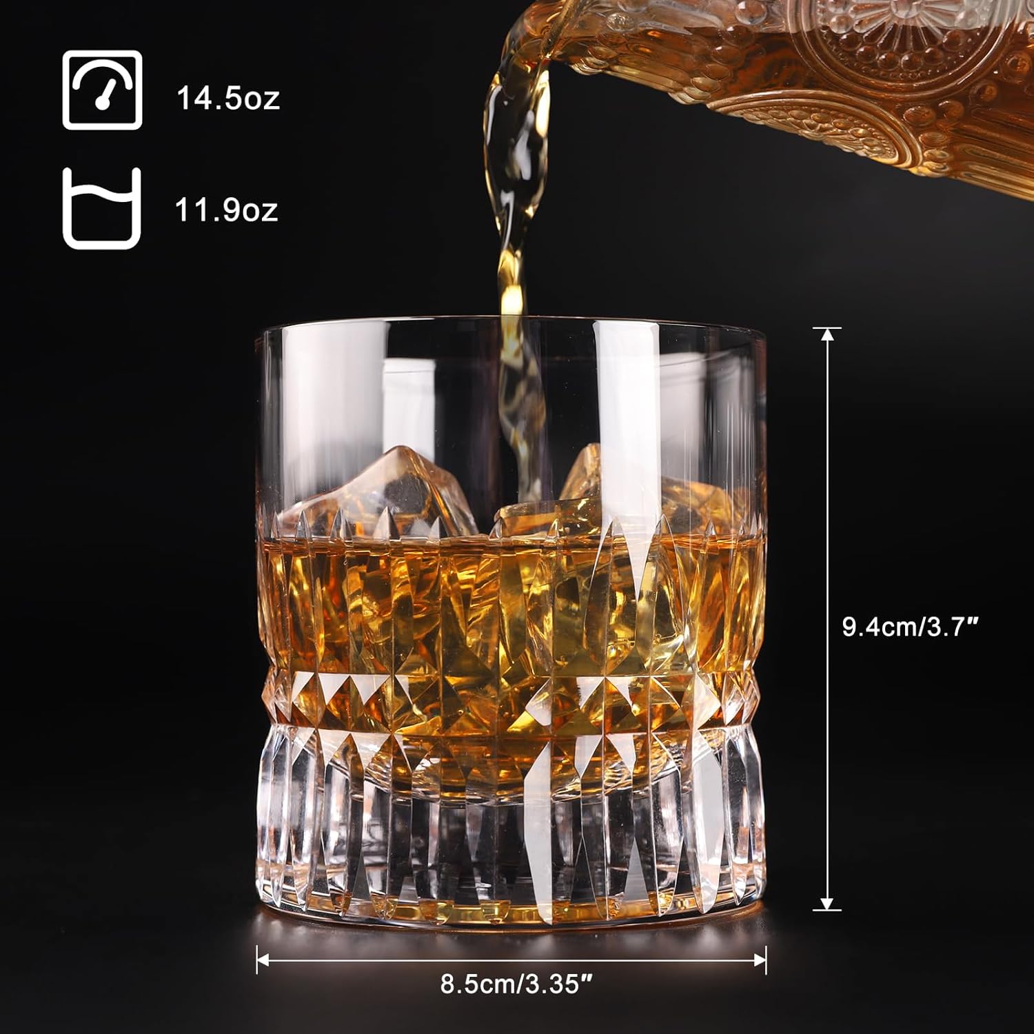 Hand Cut Crystal Whiskey Glasses Set of 2, Lead-Free Old Fashioned Glass with Heavy Base, 11oz Elegant Barware for Scotch, Bourbon, Brandy - Perfect for Men, Dad, Him - Image 3