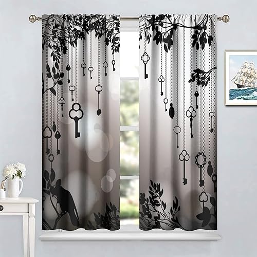 Miniatura 4 de Cortinas góticas de cuervo, pájaros negros, decoración de cuervo, tratamiento de ventana para sala de estar, cuervo negro con alas oscuras, 2