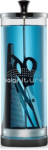 Miniatura 4 de Saloniture Tarro desinfectante de vidrio, recipiente alto para desinfectar, desinfectar y esterilizar peluquería, salón, herramientas y suministros