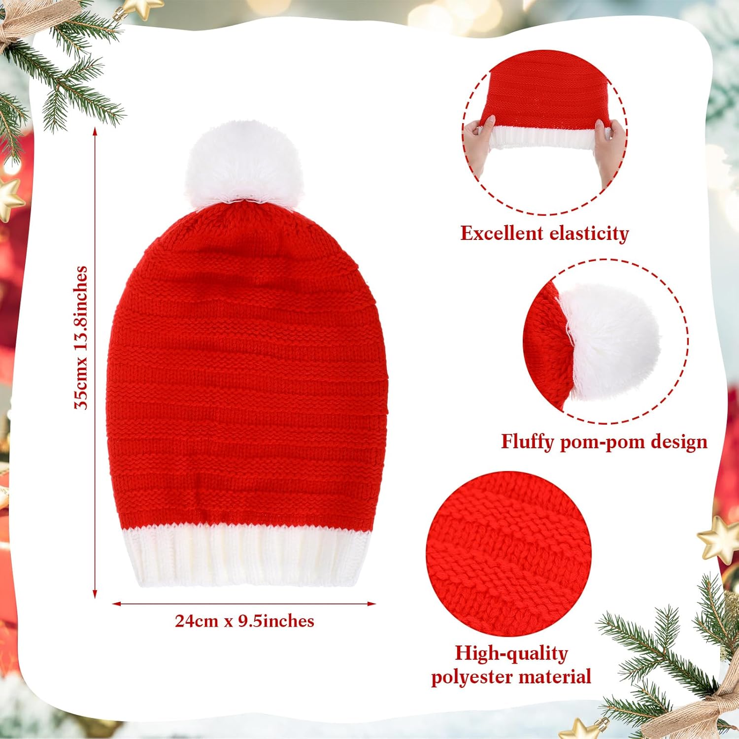 2 Pcs Christmas Santa Hat and Scarf Set Red Black Buffalo Plaid Scarf Santa Hat with Poms for Women Gifts Winter - Image 2