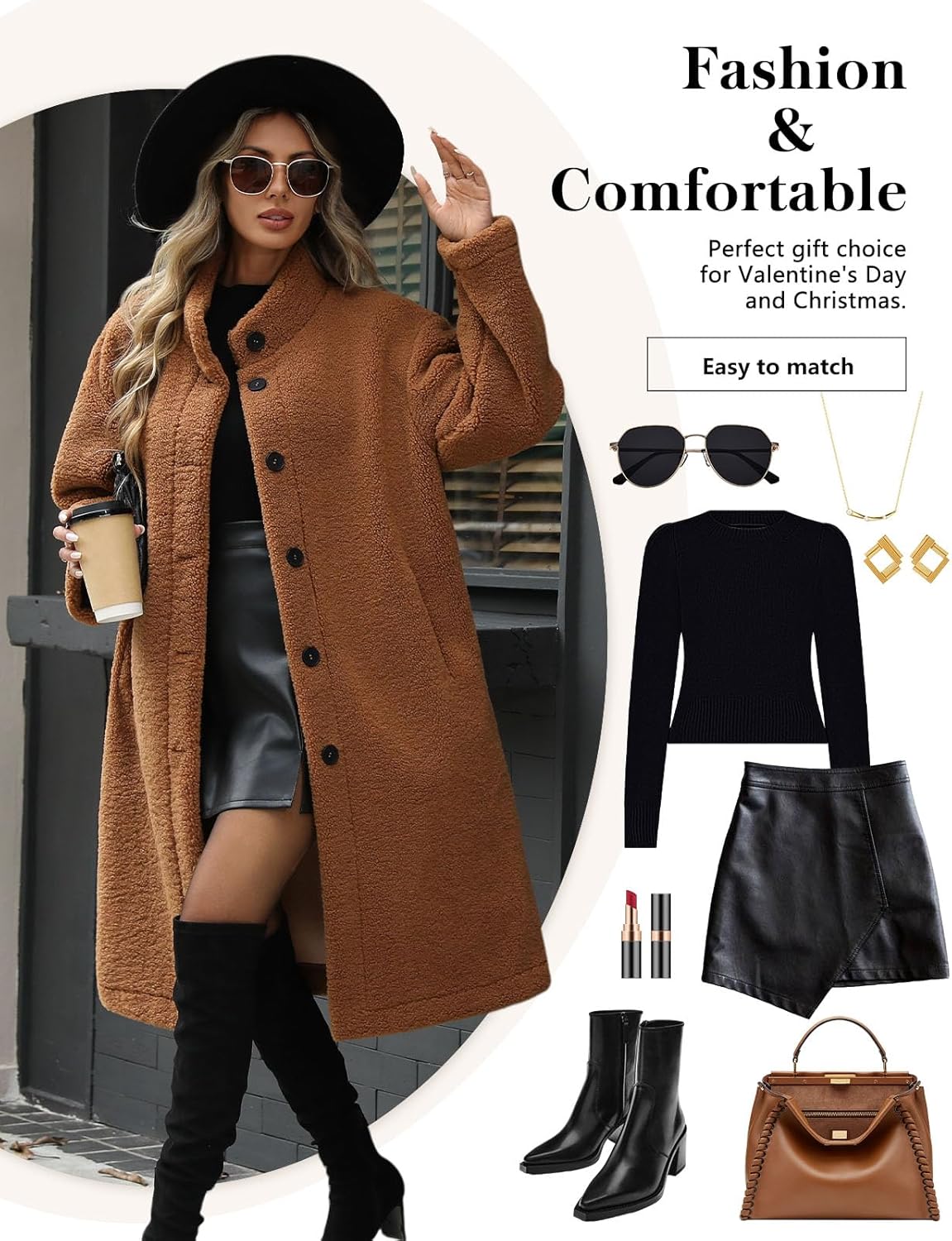 Long Fleece Coats for Women, Warm Faux Fur Jackets Button Down Winter Coats Textured Fleece Jackets with Pockets - Image 5