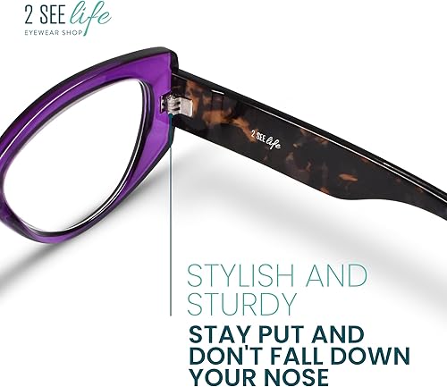 Miniatura 4 de Purple Vogue - Lentes de lectura de gran tamaño para mujer con diseño de ojo de gato para lucir elegante con alta visión, cómodos lentes de lectura