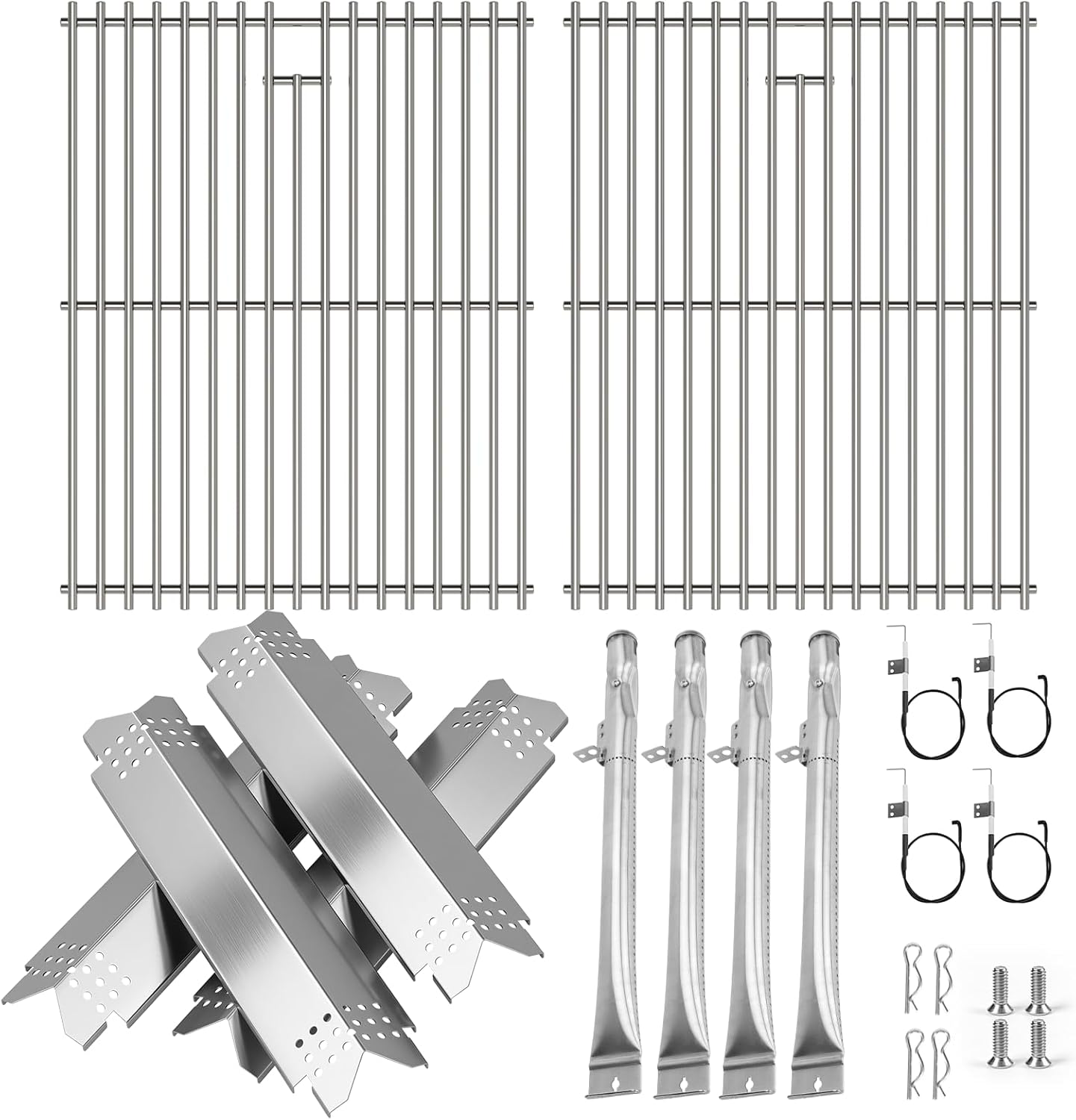 Grill Replacement Parts Kit for Nexgrill 5 Burner 720-0888 720-0888N 720-0888S and 4 Burner 720-0830H 720-0830 720-0830D Set of 2 Grill Grates and 5 Heat Plates and 5 Burner Tubes for Nexgrill Parts
