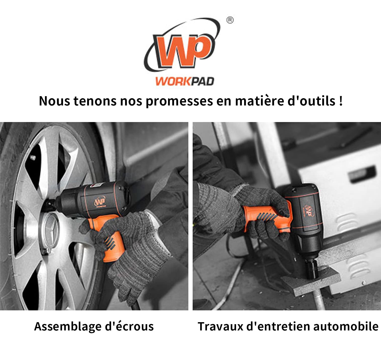 WORKPAD Twin Turbo Clé à chocs pneumatique,Max. Couple de desserrage 1600 Nm, sortie virgule 12,7mm (1/2 pouce),clé à chocs air comprimé