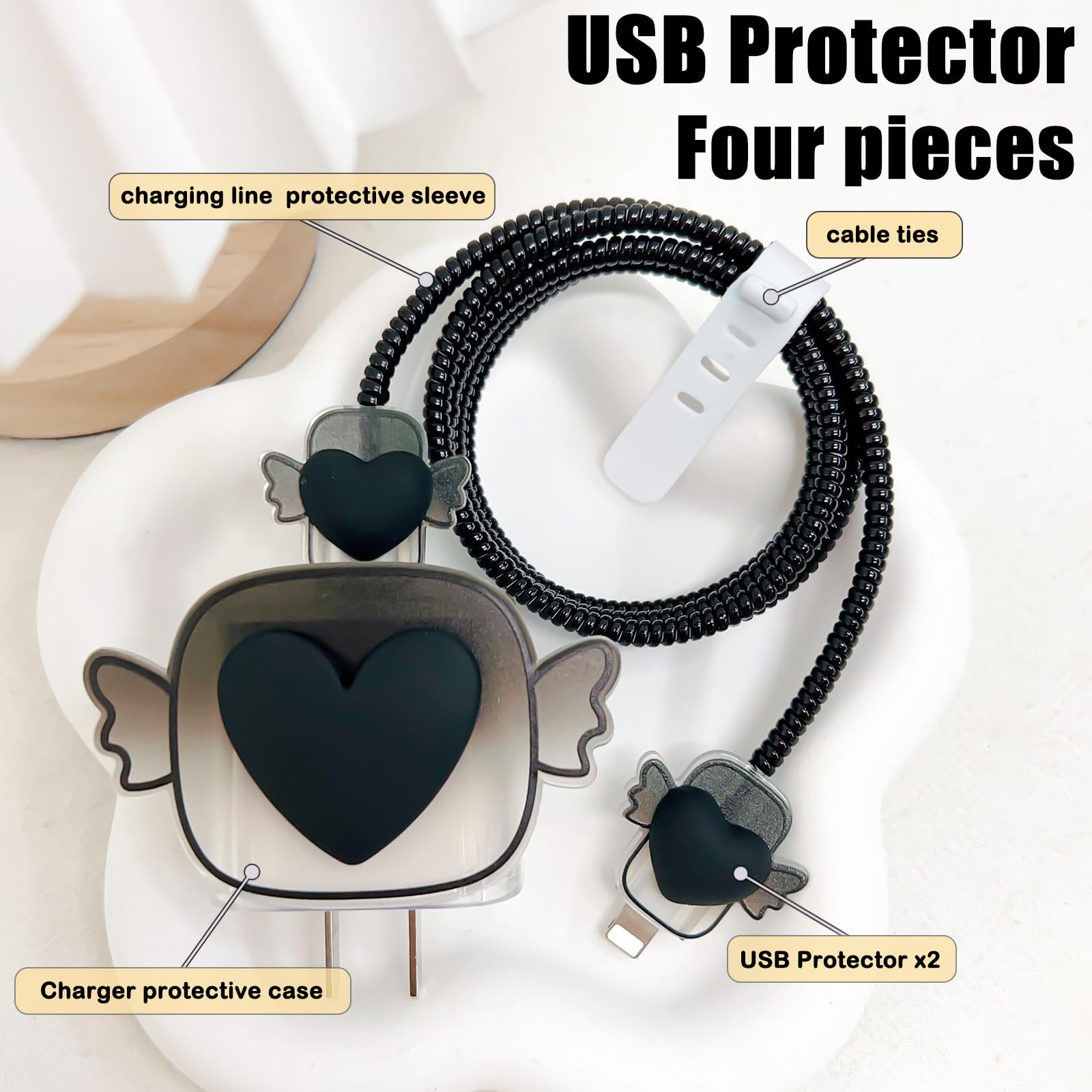 DiyGody Set di Caricabatterie Protezioni Compatibile con Phone, Protezione per Cavi di Ricarica con Design di Farfalla Blu, Antigoccia Impedisce del Cavo USB-C Linee Dati, Anti-Rottura da Cane Gatto