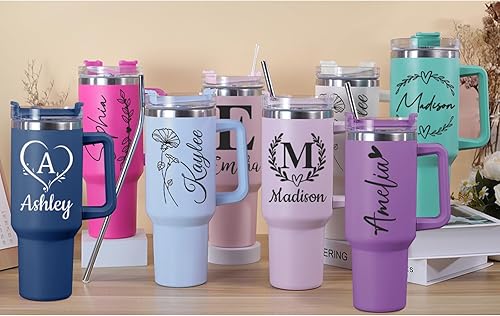 Miniatura 9 de Personalized 40 Oz Tumbler with Handle and Straw, Custom Insulated Stainless Steel Tumbler with Name Travel Coffee Mug Birthday Gifts for Women Men