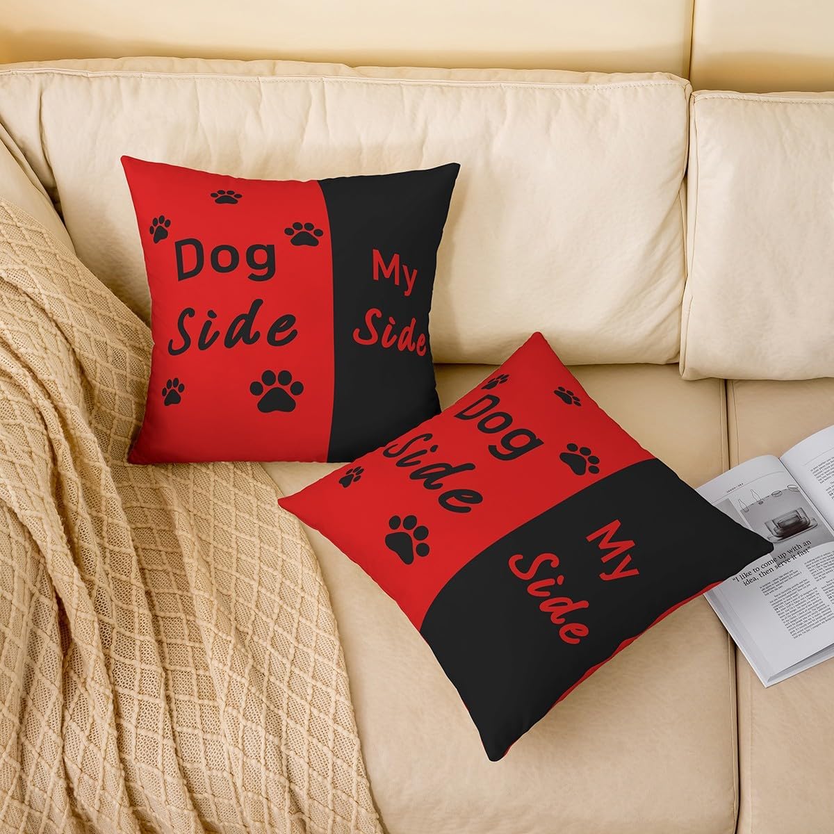 Feelyou Dog Throw Pillow Covers Set of 2 Dog Lover Gift Decorative Pillowcase Red and Black Cushion Covers for Sofa Couch Bed Cute Puppy Paws Cushion Case Funny Home Decor 20 x 20-Inch image 2