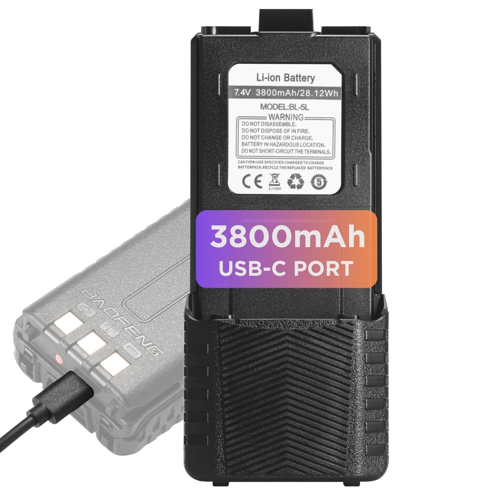 Type-C]3800mAh Li-ion Battery BL-5 For Baofeng 5R Series Two Way Radio Cignus Uv 85 Walkie Talkie I.24640023