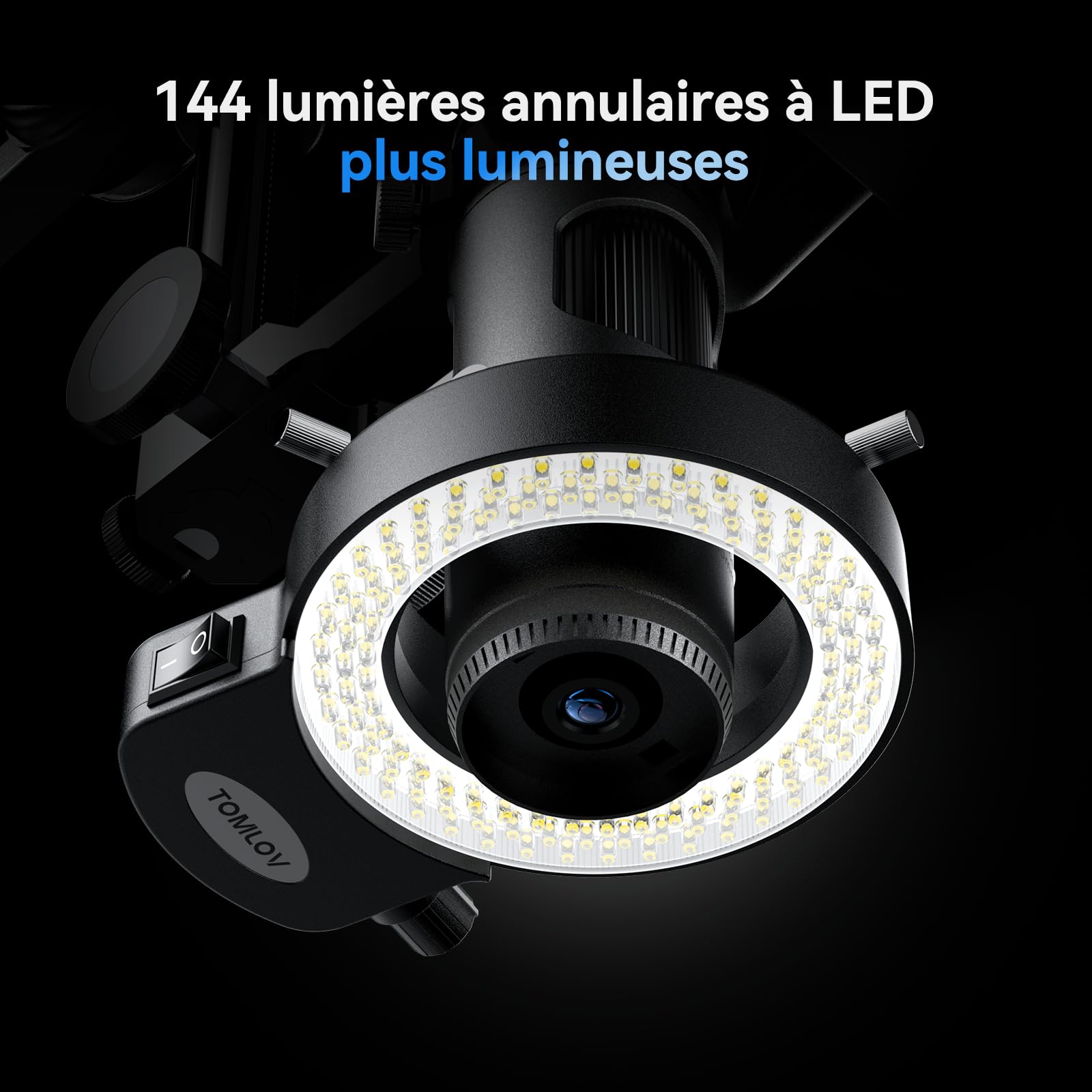 TOMLOV DM602 Pro Microscope numérique HDMI Trois lentilles, Microscope soudé LCD 10,1" avec éclairage annulaire, écran IPS, Cadeaux pour Adultes, Carte 64GB, Support 10", Compatible Windows/Mac